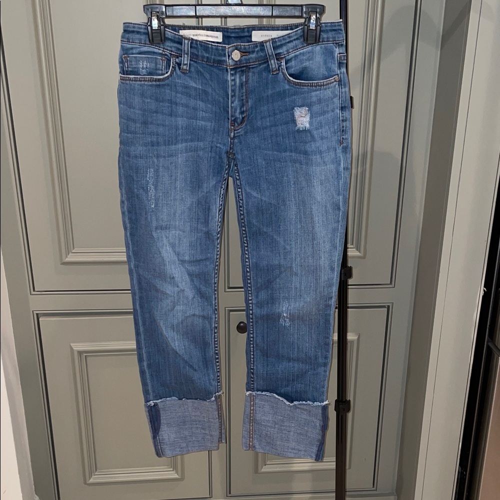 Anthro Pilcro Crop Jeans Raw Hem Cool Girl Premium Denim Size 25